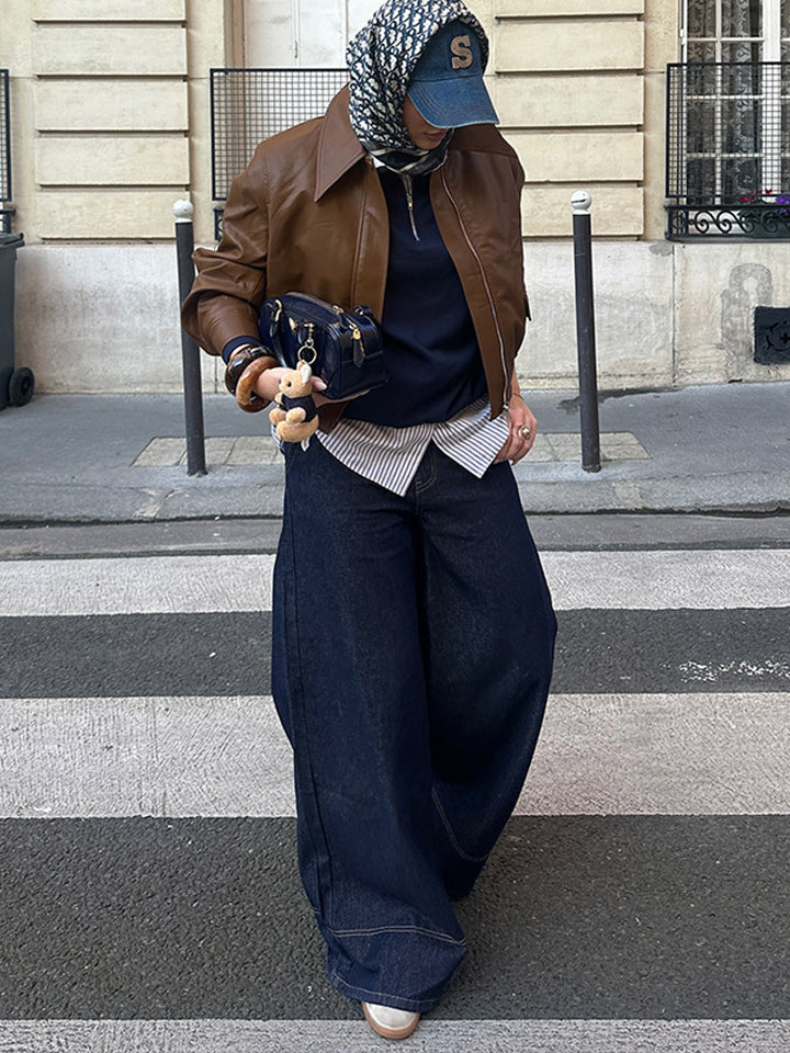 Damen Kunstlederjacke im modernem Cropped-Stil Drune