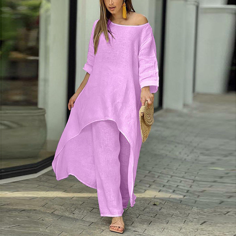 Damen luftiger Kaftan-Style Zweiteiler mit asymmetrischem Schnitt Drune
