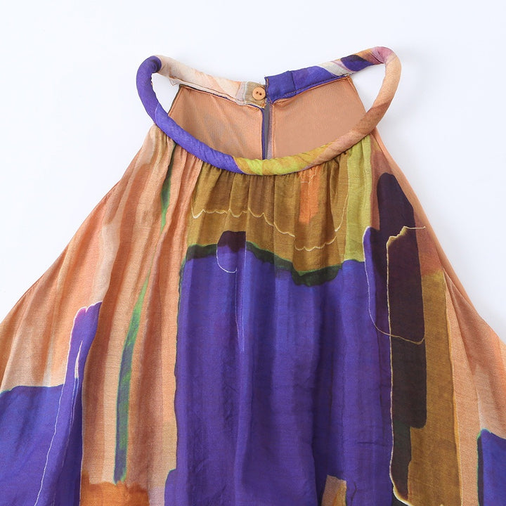 Damen Maxikleid mit hohem Kragen und fließendem Stoff Drune