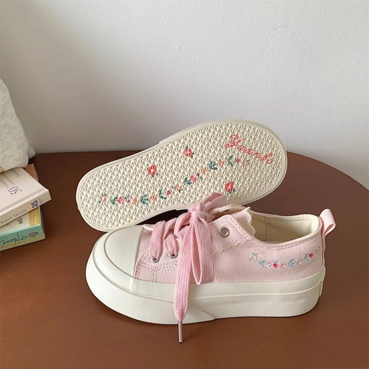 Damen Plateau-Sneaker mit floralen Applikationen und strapazierfähigem Obermaterial Drune