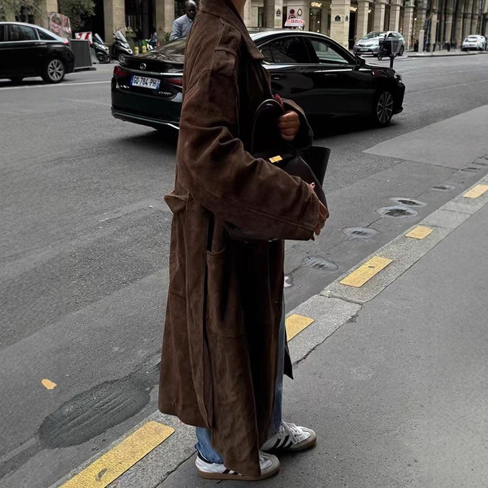 Damen modische Übergangsjacke mit doppelseitigem Gürtel und Taillierung Drune