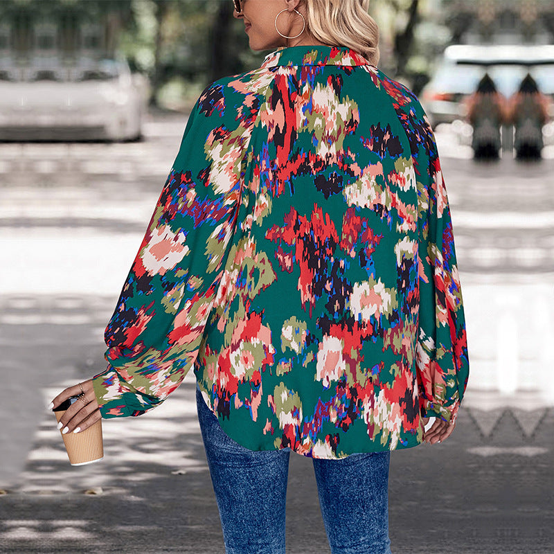 Damen Bluse mit dekorativem floralem Muster und lässigem Schnitt Drune