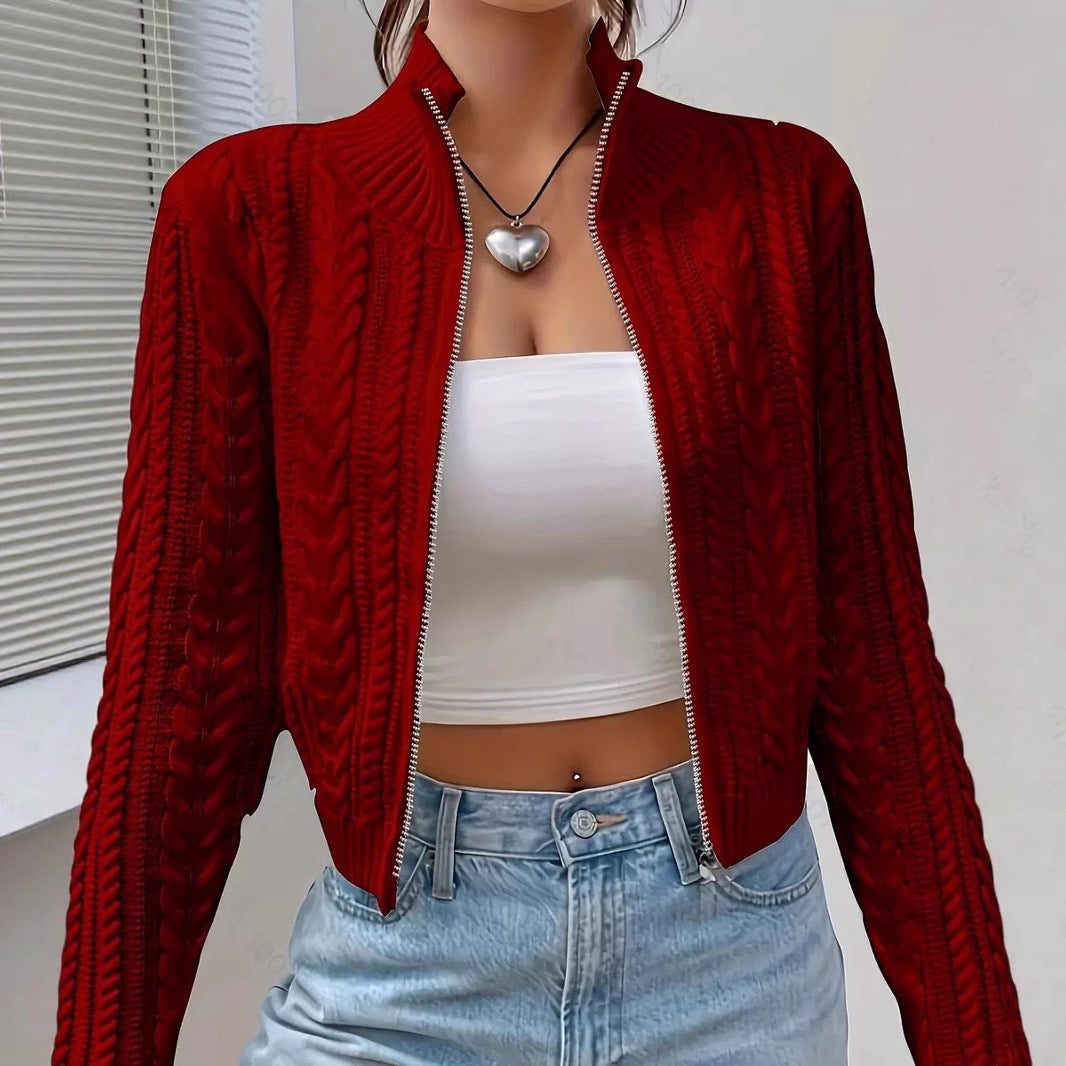 Damen Strickjacke mit modernem Zopfdesign und durchgehendem Reißverschluss Drune