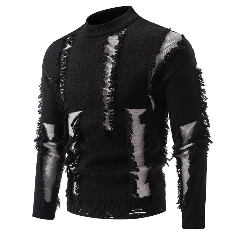 Herren moderner Strickpullover mit trendigen Fransen und einzigartigem Design Drune