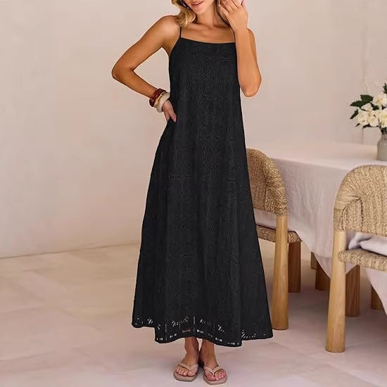 Damen Maxikleid mit filigranem Lochmuster Drune