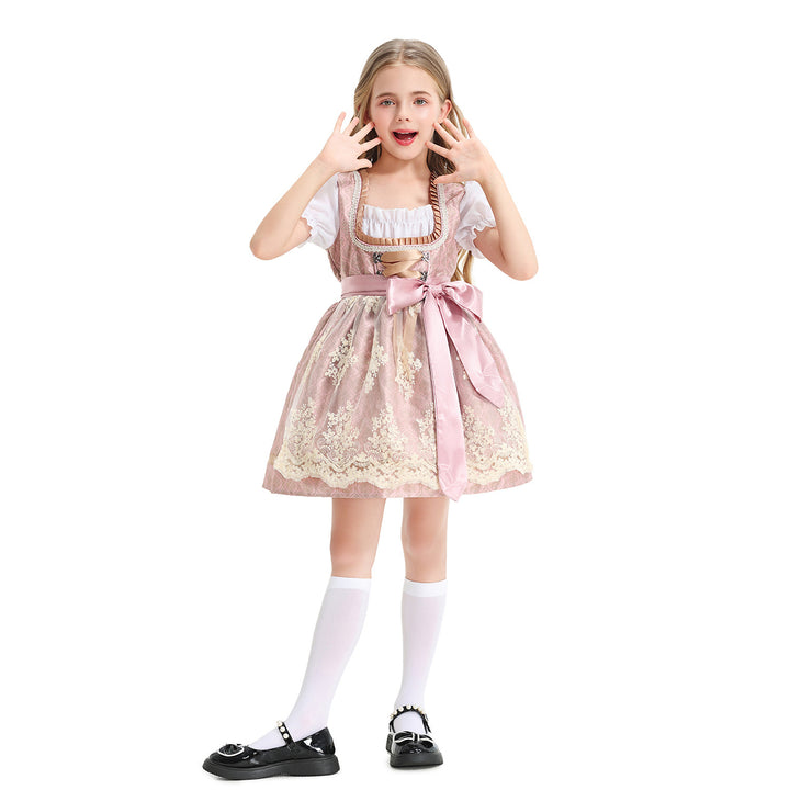 Damen nan festliches Kinderdirndl mit Spitzenoberteil, Satin-Schürze und Puffärmeln Drune