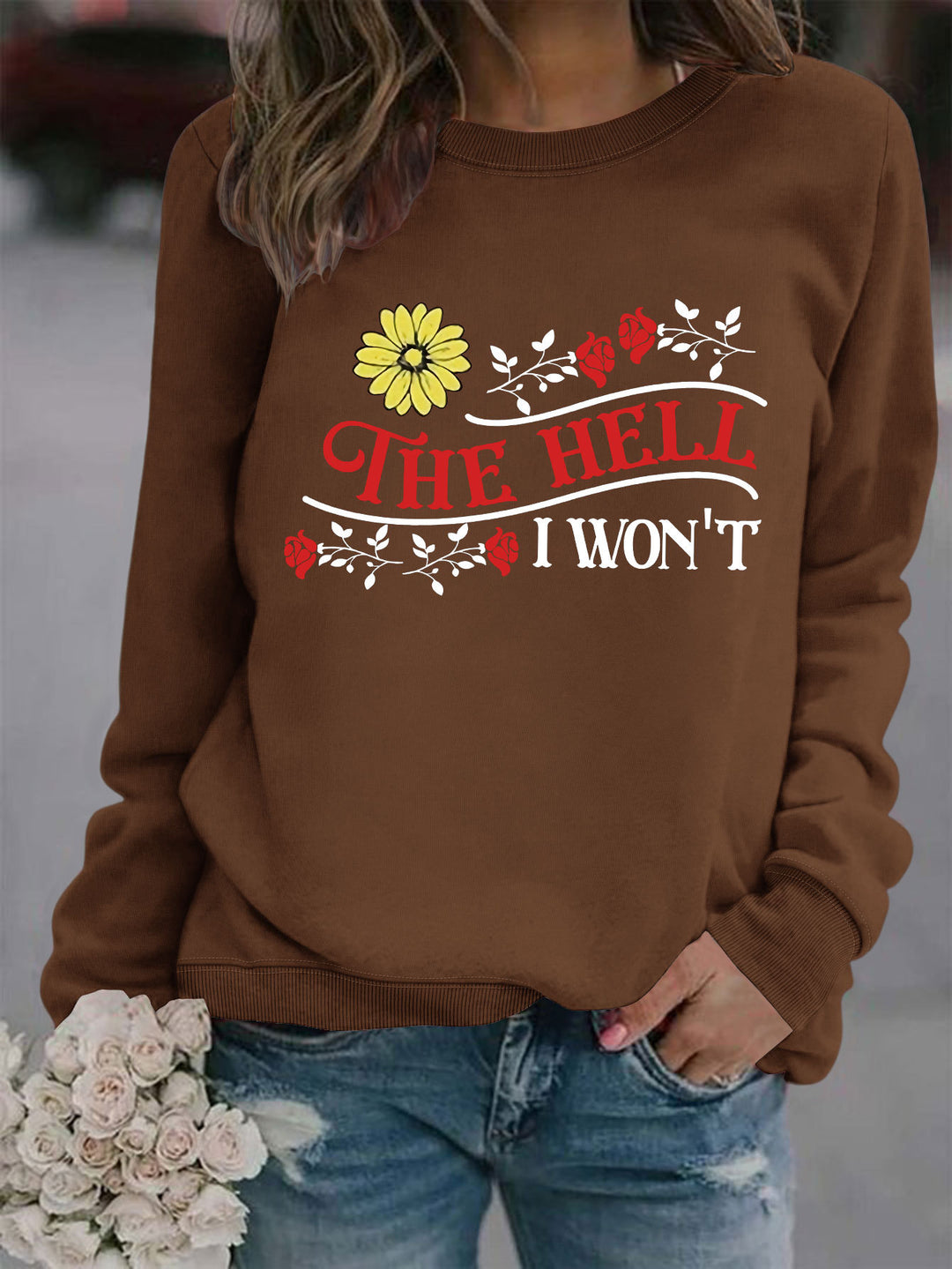 Damen Sweatshirt mit verspieltem Motiv und bequemer Passform Drune