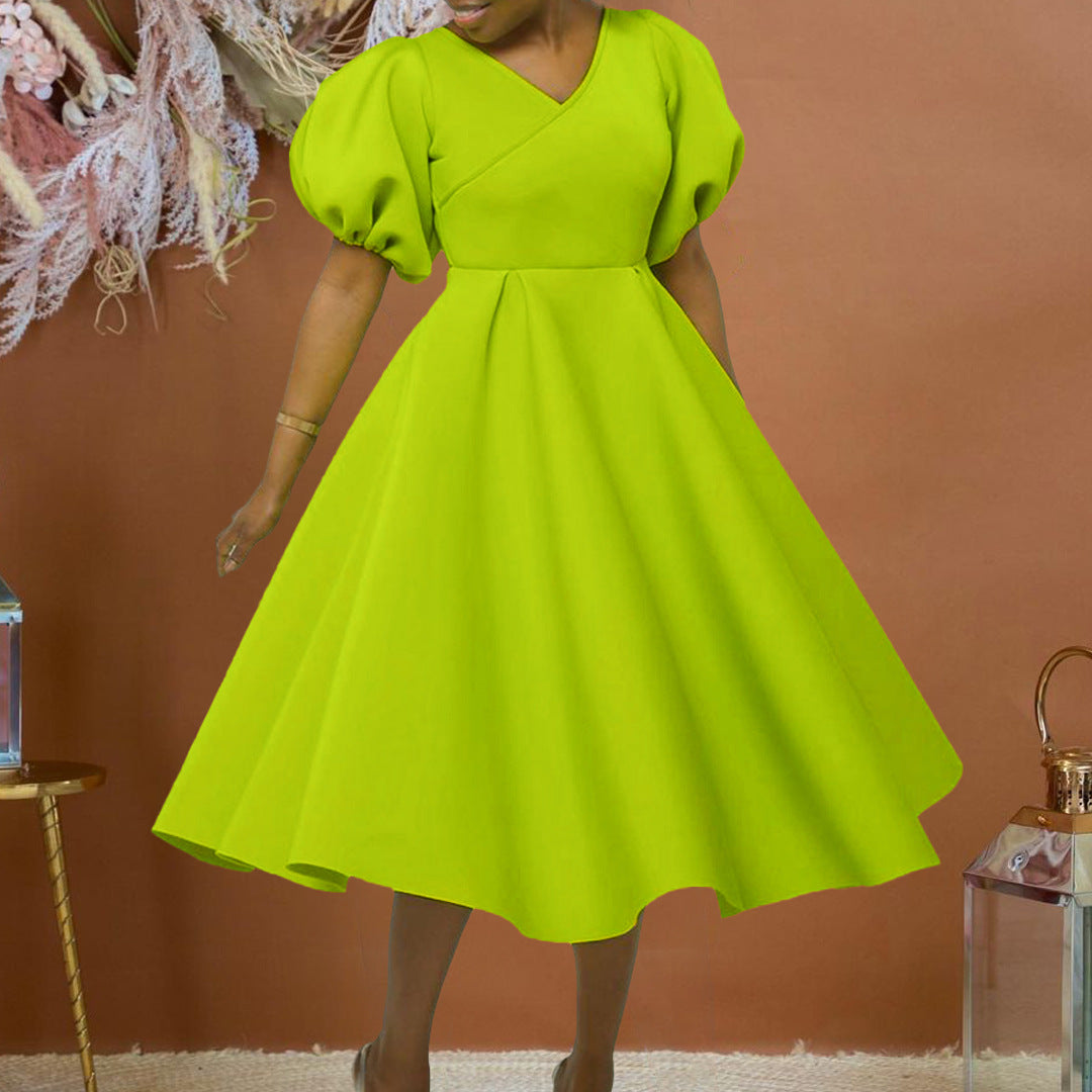 Damen Maxikleid mit Puffärmeln und eleganter Taillierung Drune