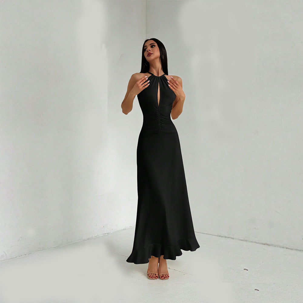 Damen Maxikleid mit elegantem Schlüssel-Ausschnitt und fließendem Saum Drune