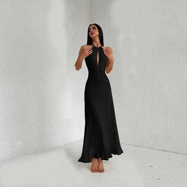 Damen Maxikleid mit elegantem Schlüssel-Ausschnitt und fließendem Saum Drune