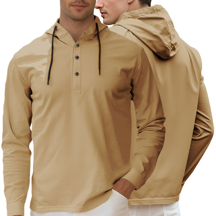 Herren nan Kapuzen-Henley Langarmshirt aus leichtem Stretchjersey mit Kordelzug Drune