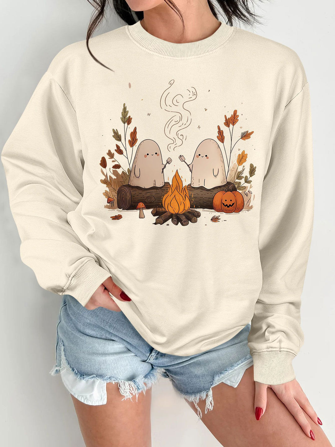 Damen Sweatshirt mit verspieltem Gruselmotiv und bequemer Passform Drune