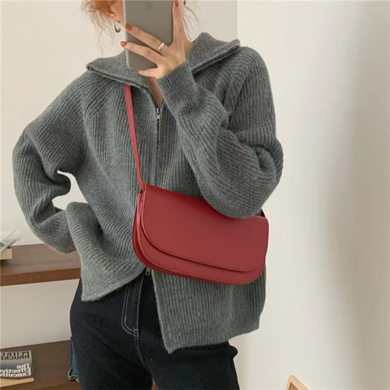 Damen Strickjacke mit hohem Kragen und modischem Rippenmuster Drune