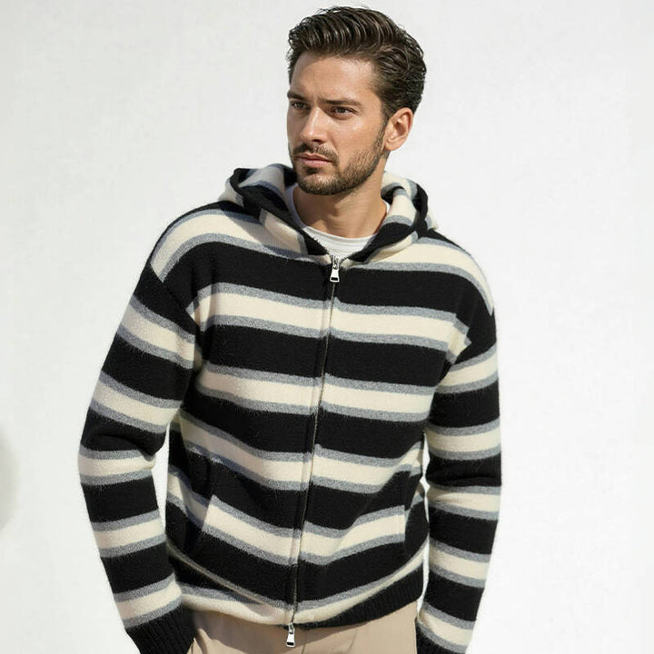 Herren gestreifte Kapuzenjacke aus weichem Material Drune