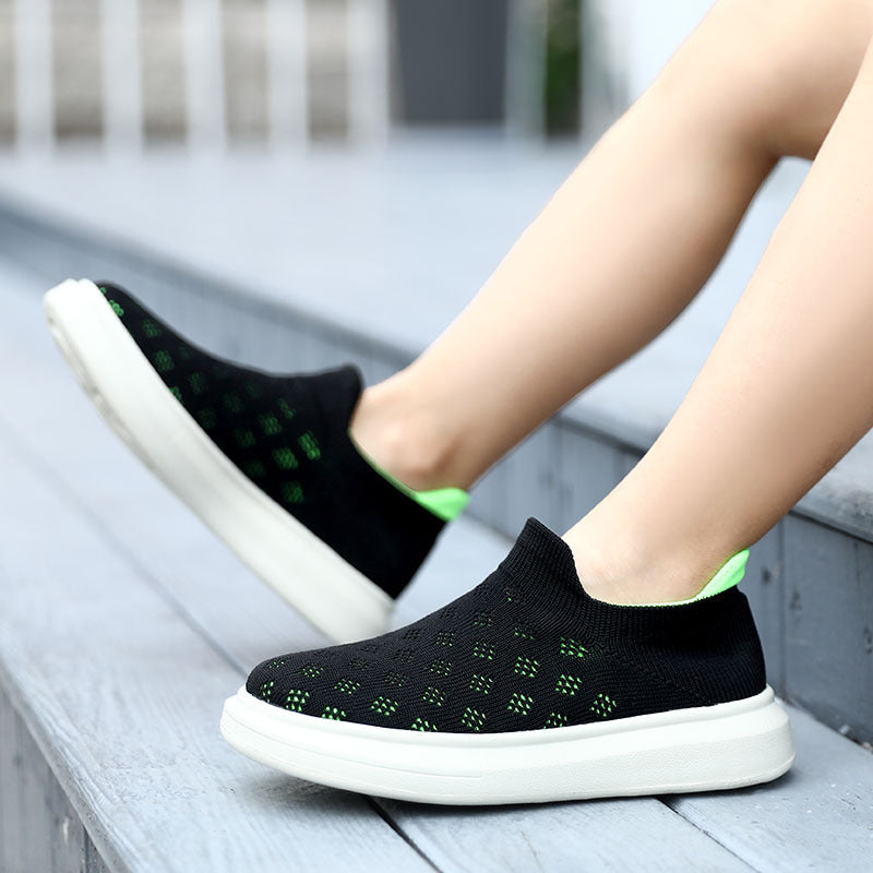 Damen nan sockenähnlicher Strick-Slipper mit perforiertem Lochmuster und stoßdämpfender Plateausohle Drune