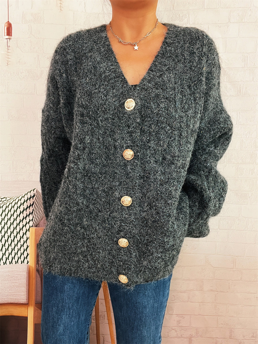 Damen Strickjacke mit luxuriöser Struktur und eleganten Knopfdetails Drune