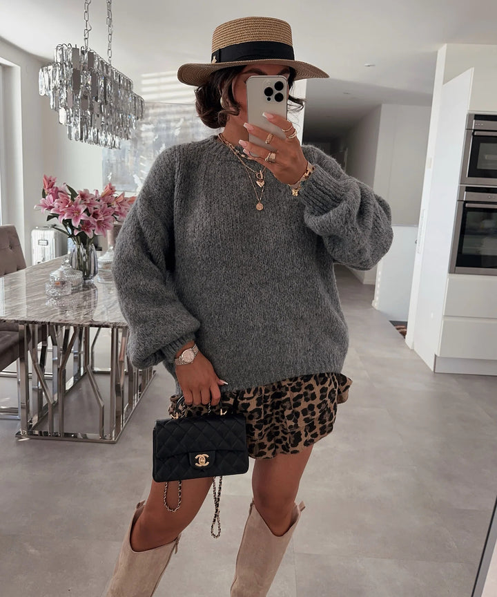 Damen Oversized-Strickpullover mit voluminösen Ärmeln und modernem Design Drune