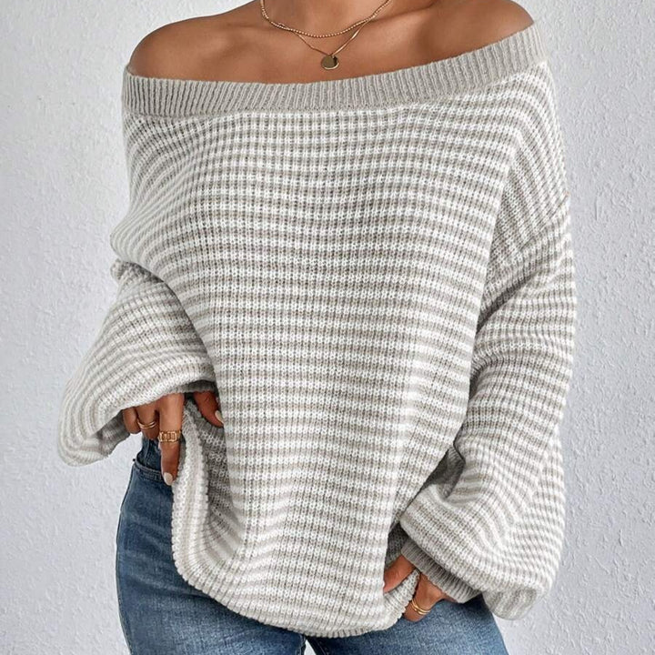 Damen Oversized Strickpullover mit weitem Rundhalsausschnitt Drune