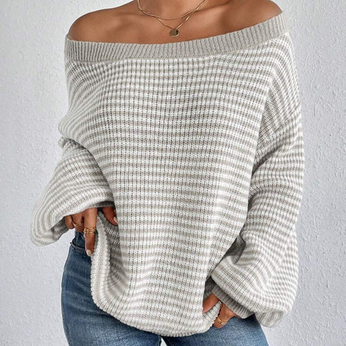 Damen Oversized Strickpullover mit weitem Rundhalsausschnitt Drune