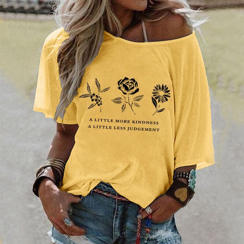 Damen lässiges Boho-T-Shirt mit floralem Motiv Drune