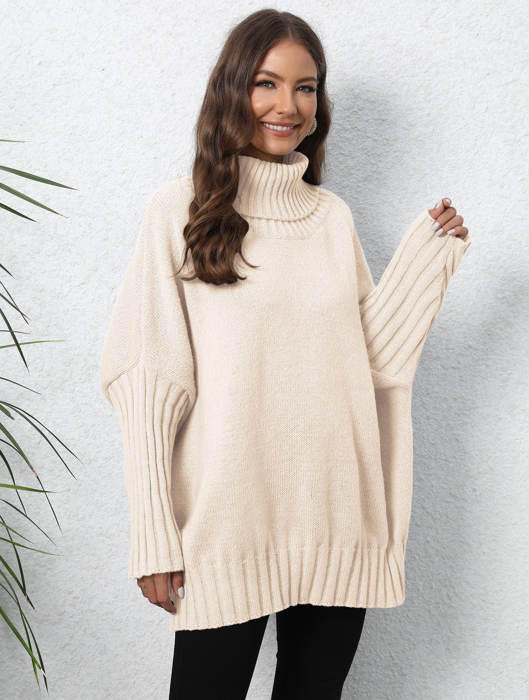 Damen Oversize Rollkragenpullover mit strukturiertem Strick Drune