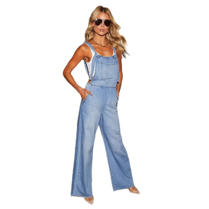 Damen Weit geschnittene Jeansträgerhose mit stilvollen Seitentaschen und lässigem Schnitt Drune
