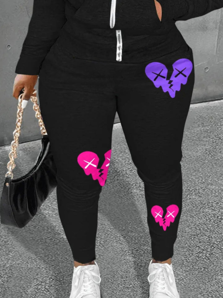 Damen Bequeme Sweatpants mit kreativen Herzmotiven Drune