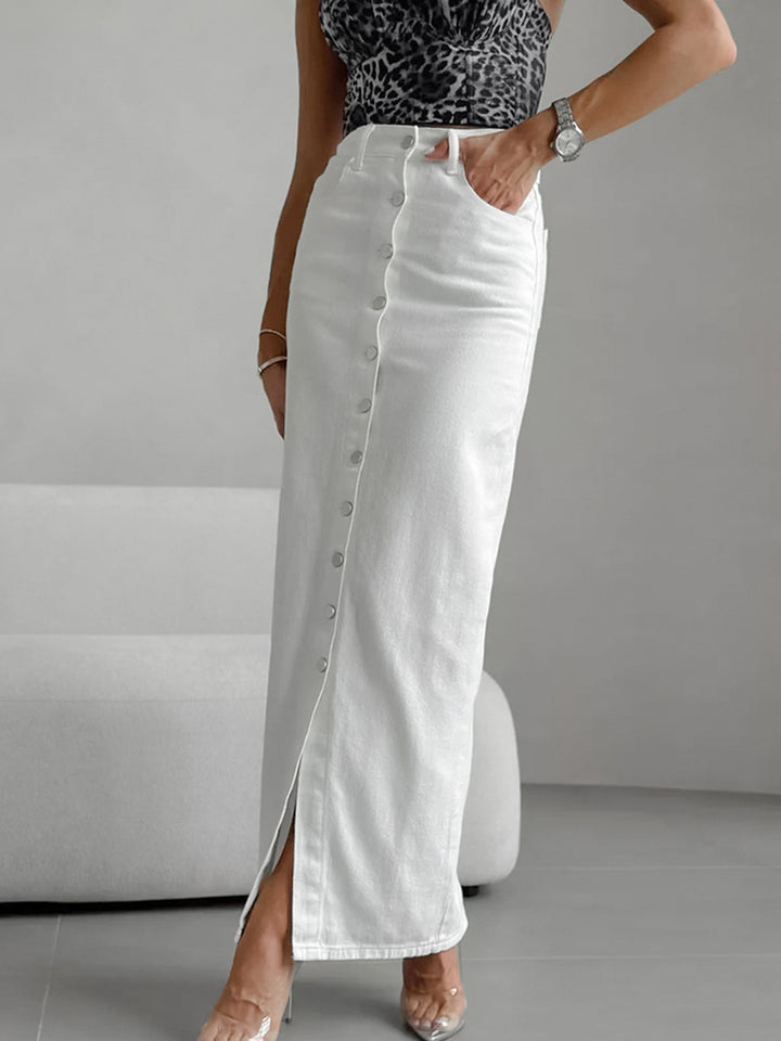 Damen Knopfleiste Maxirock mit hoher Taille und schlankem Schnitt Drune