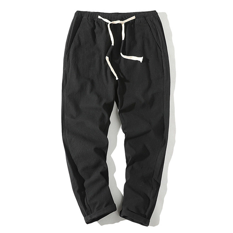 Herren nan leichte Leinenhose mit elastischem Bund und Kordelzug, tapered Schnitt und aufrollbarem Saum Drune
