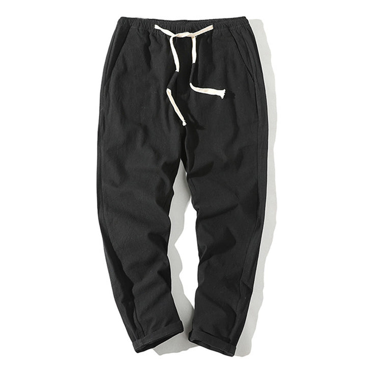 Herren nan leichte Leinenhose mit elastischem Bund und Kordelzug, tapered Schnitt und aufrollbarem Saum Drune