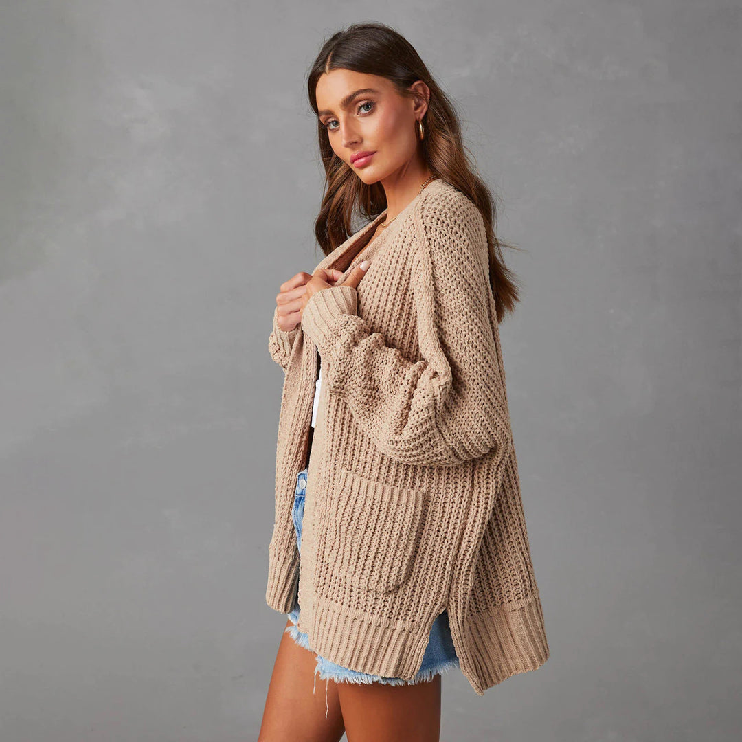 Damen Relaxed Strickjacke mit Taschen und offener Front Drune