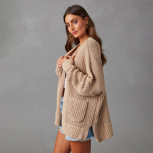 Damen Relaxed Strickjacke mit Taschen und offener Front Drune