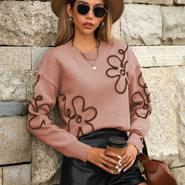 Damen modischer Pullover mit floralen Applikationen Drune