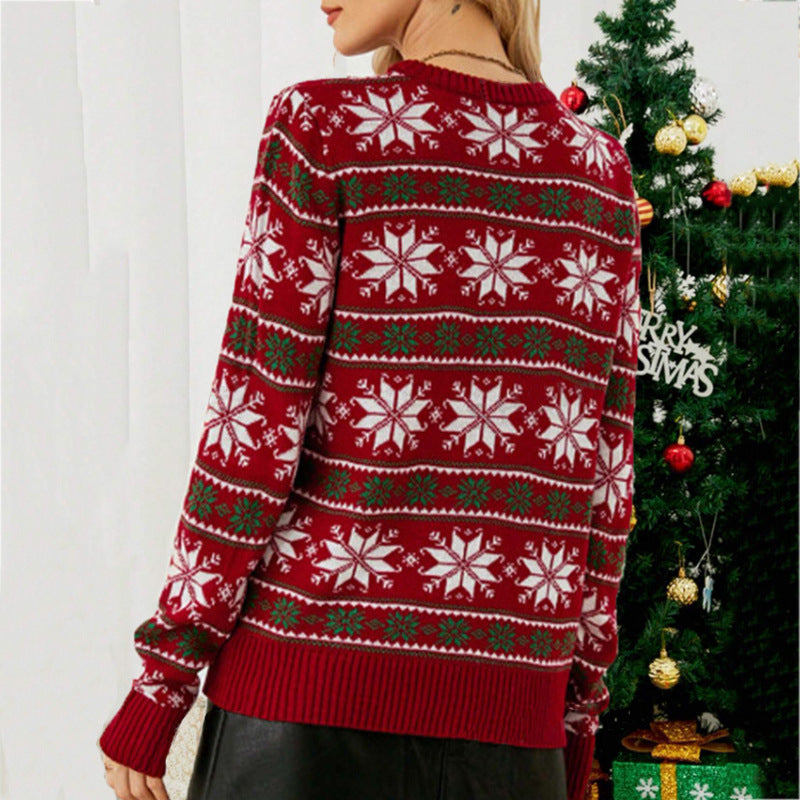 Damen Weihnachtspullover mit festlichem Schneeflocken-Design und weichem Strickmaterial Drune