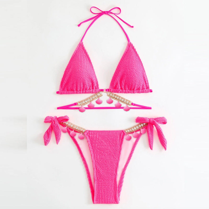Damen Triangel-Bikini mit dekorativen Pompons und Glitterdetails Drune