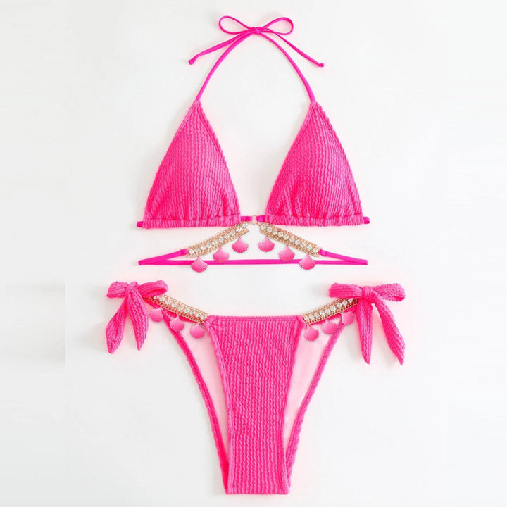 Damen Triangel-Bikini mit dekorativen Pompons und Glitterdetails Drune