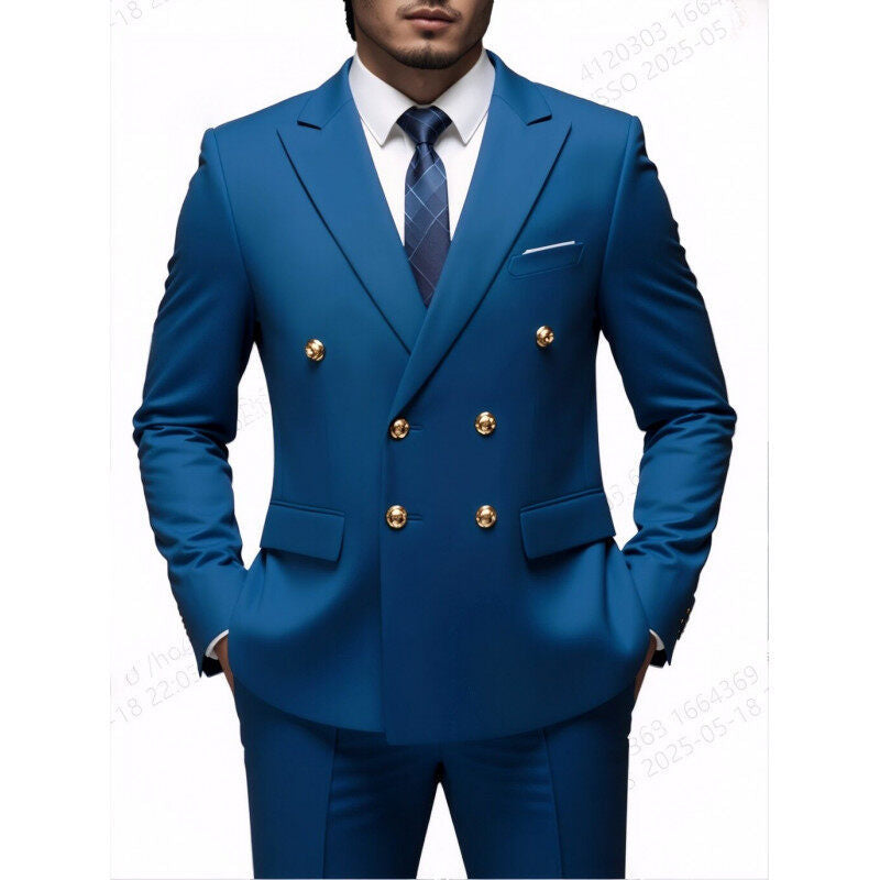 Herren nan doppelreihiger Slim-Fit Anzug mit goldenen Zierknöpfen und schmaler Businesshose Drune