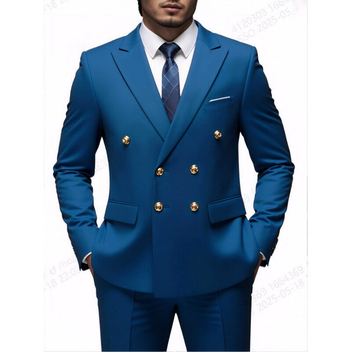 Herren nan doppelreihiger Slim-Fit Anzug mit goldenen Zierknöpfen und schmaler Businesshose Drune