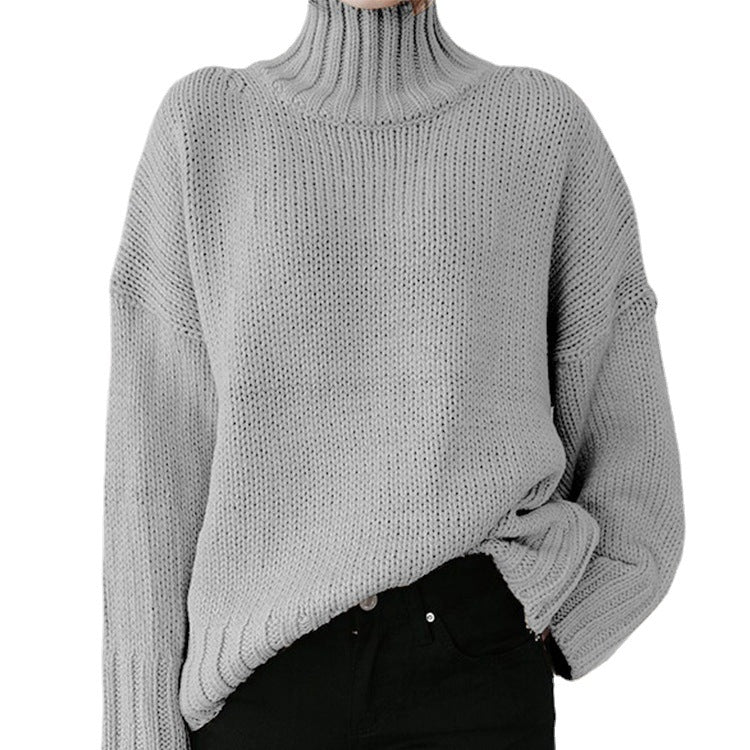 Damen Grobstrickpullover mit hohem Kragen und lässigem Schnitt Drune
