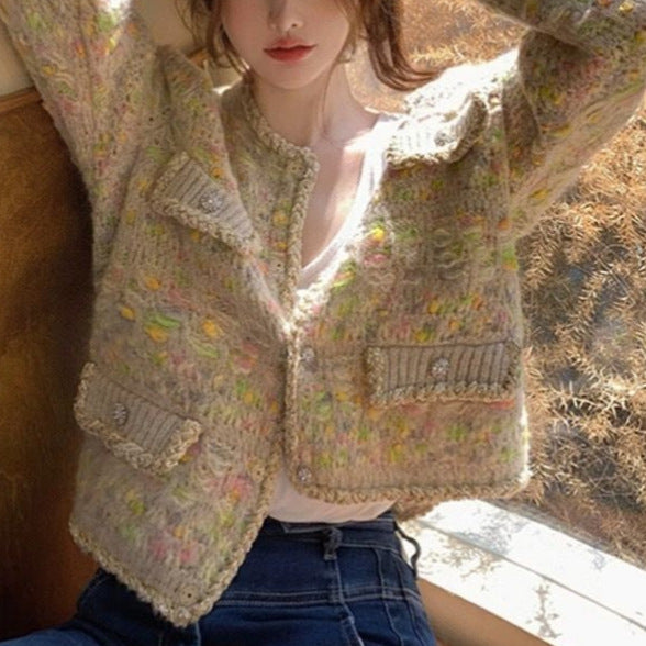 Damen Softe Strickjacke mit bunten Akzenten Drune