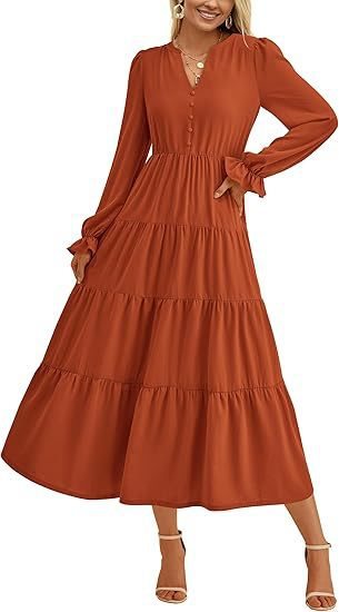 Damen Langärmliges Maxi-Kleid mit Volants Drune