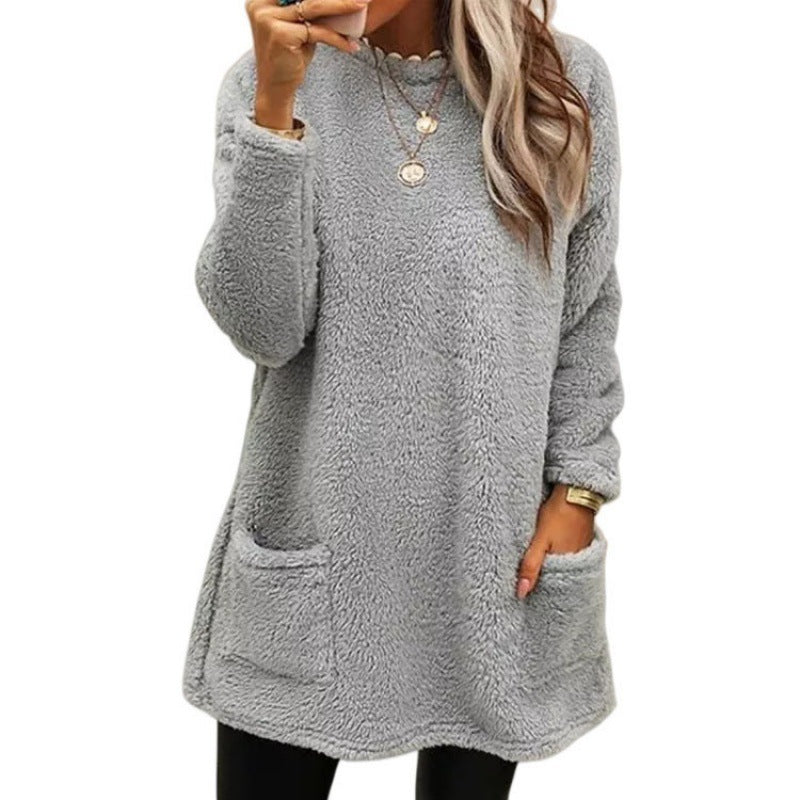 Damen Kuscheliger Fleece-Pullover mit weitem Schnitt und praktischen Taschen Drune