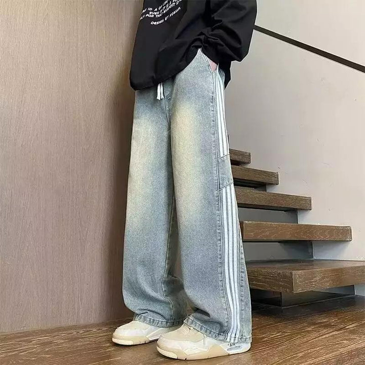 Herren weit geschnittene Denim-Hose mit seitlichen Streifen und Taschen Drune
