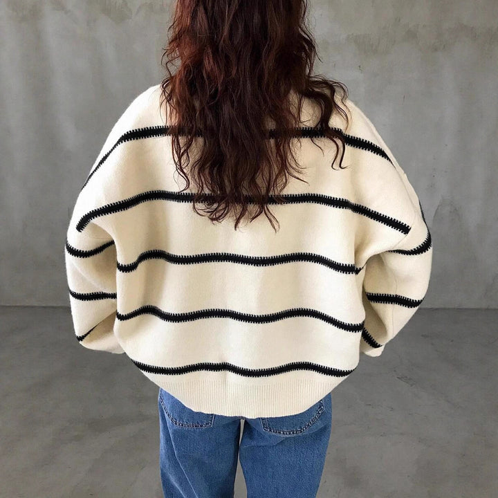 Damen Modischer Oversized-Pullover mit Streifenmuster und weitem Schnitt Drune
