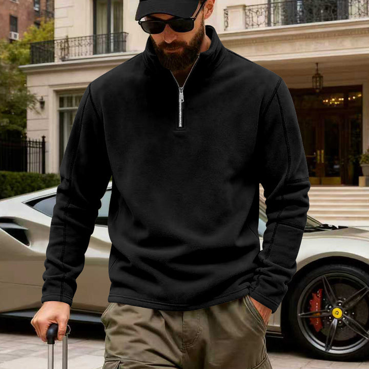 Herren nan leichter Fleece-Pullover mit halbem Reißverschluss und Stehkragen Drune