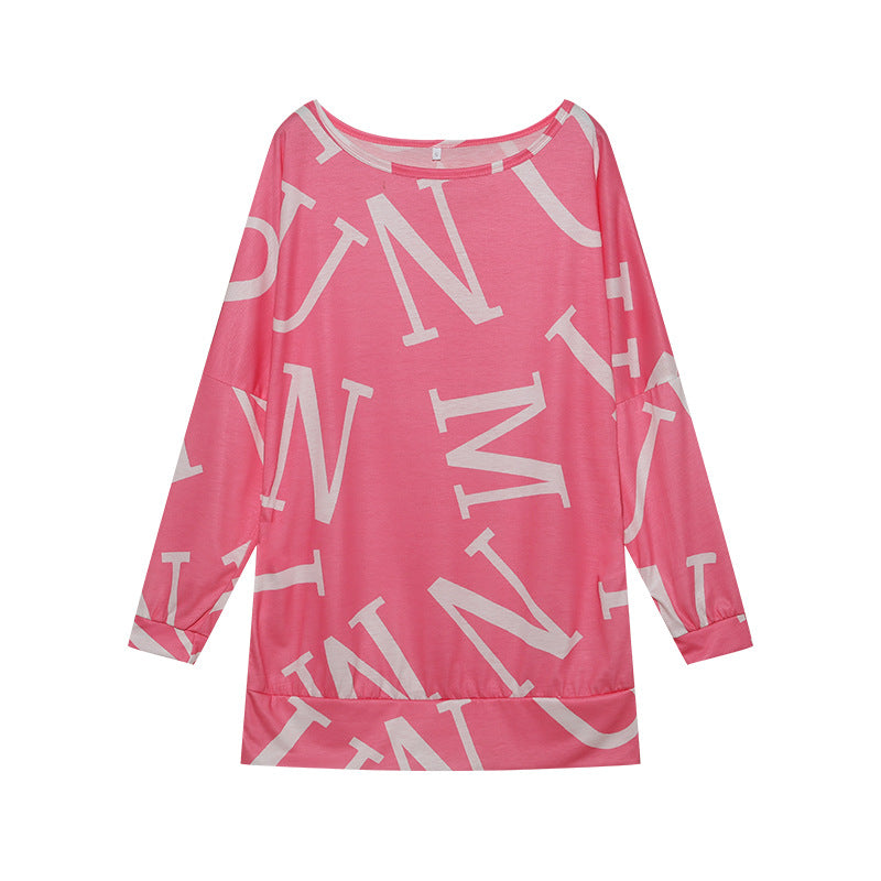 Damen Oversized Langarmshirt mit modernem Schriftzug und elastischem Bund Drune
