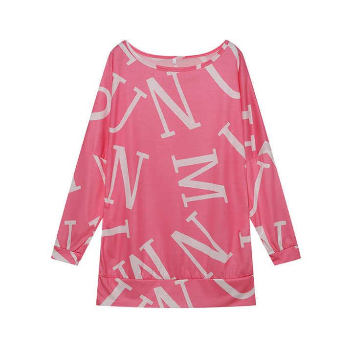 Damen Oversized Langarmshirt mit modernem Schriftzug und elastischem Bund Drune