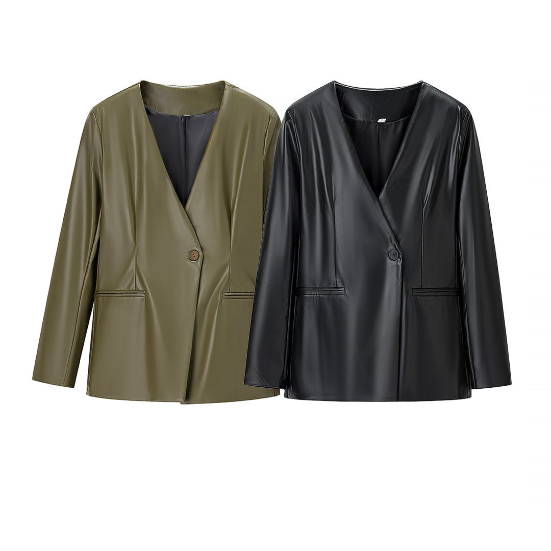 Damen elegante Kunstlederjacke Drune