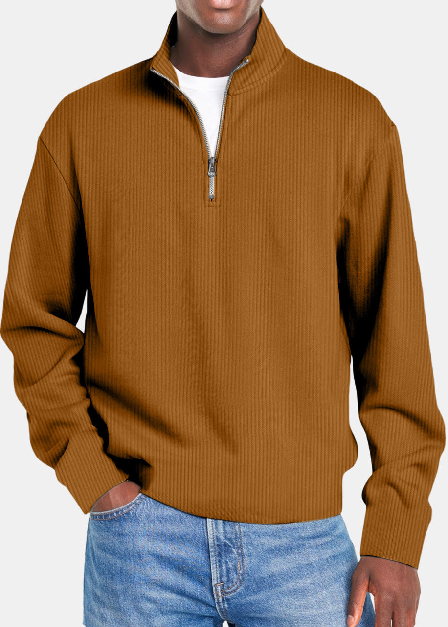 Herren nan gerippter Troyer-Pullover mit Halbzip und Stehkragen Drune