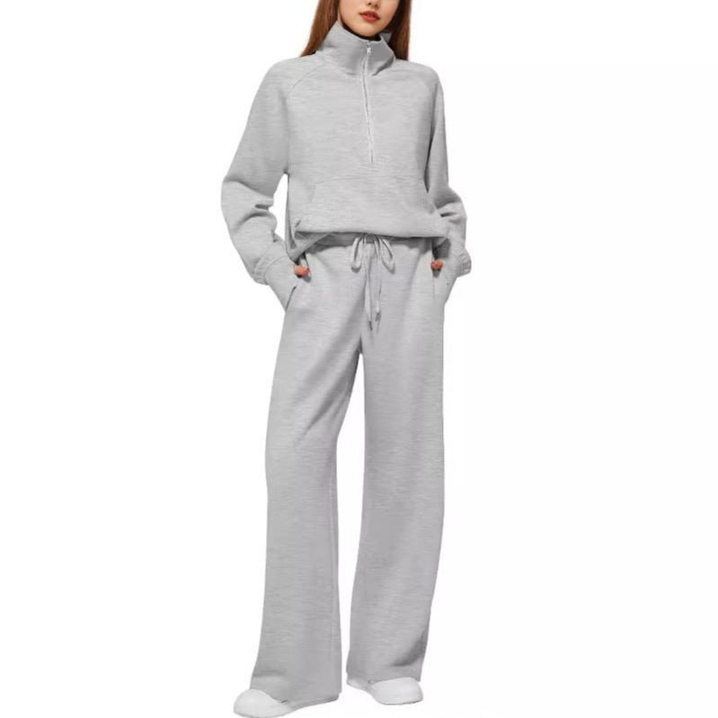 Damen sportliches Sweatset mit hohem Kragen und weitem Bein Drune